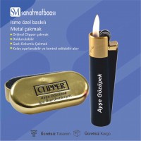 Siyah Gövde Gold Kafa Taşlı Clipper Çakmak